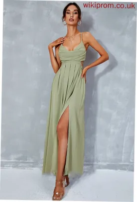 A-Line Ankle-Length Prom Dresses Thalia Neck Split With Front Cowl