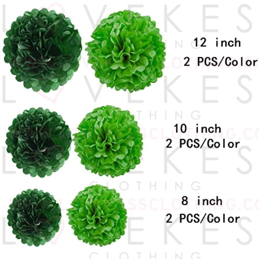 CC wonderland zone Paper Pom Poms Party Kit,Tissue Pom Poms Decorations,Paper Flower Ball,Theme Party Decorations(Green,Dark Green,12 PCS)