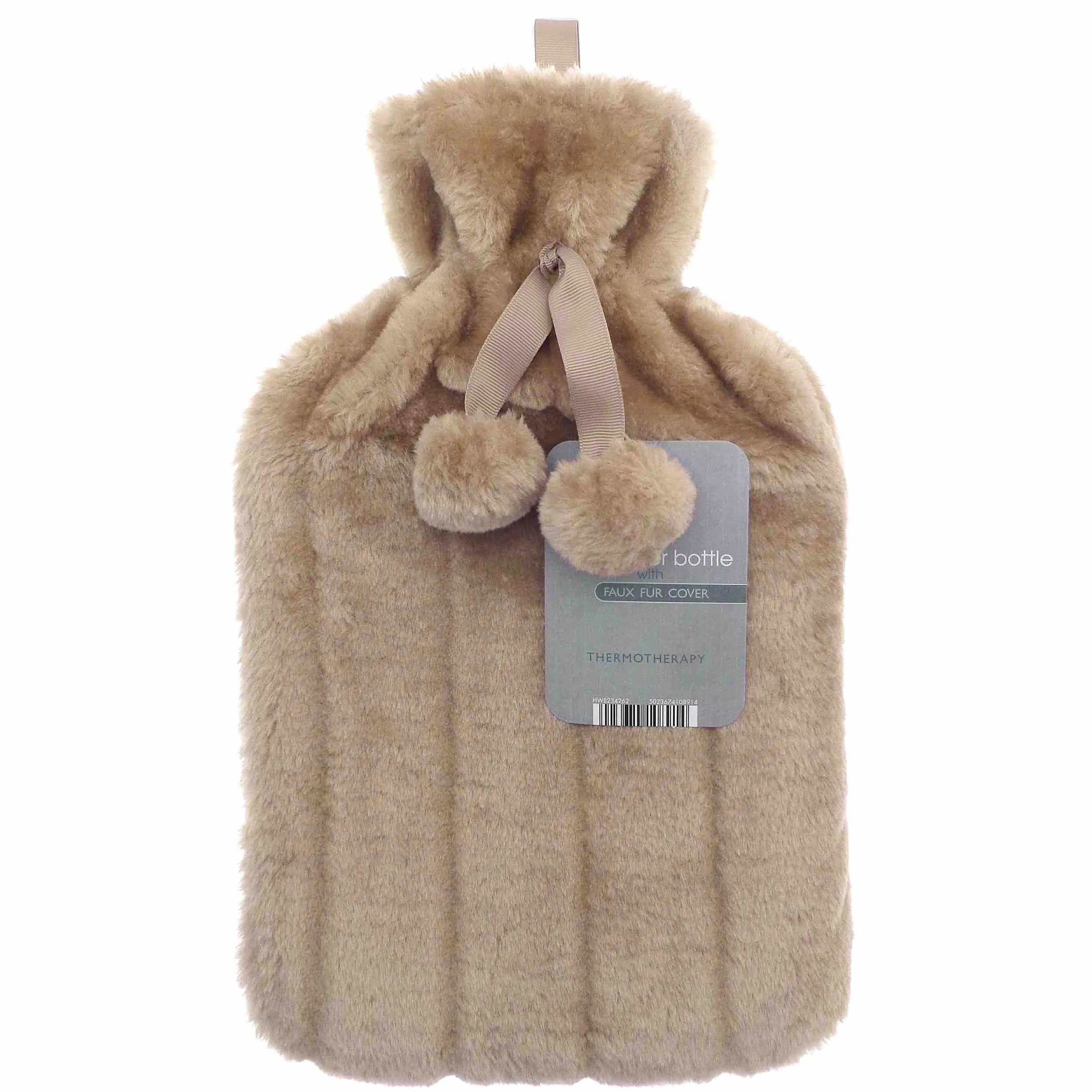 Faux Fur Pom Pom Hot Water Bottle (2L)